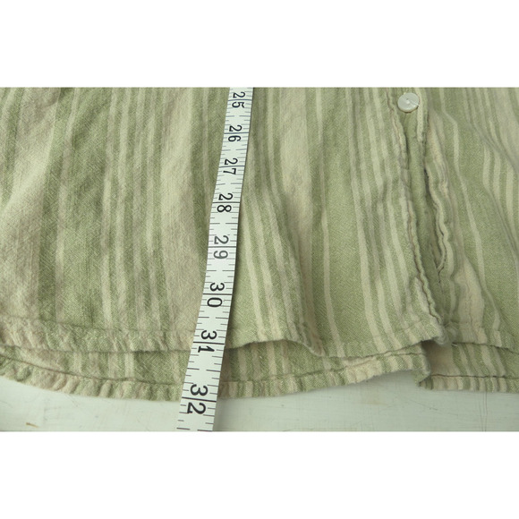 American Eagle Linen Striped Shirt XL Button Oversized Green Woven Cream - Picture 6 of 9